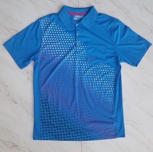 Nike Gold Tour Performance Dri Fit Polo Shirt All Blue Multicolored Way Graphics